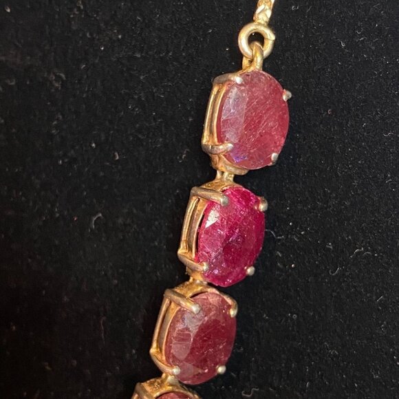 18” Necklace Gold over Sterling Silver 925 with Rubies Jewelry - Picture 9 of 14